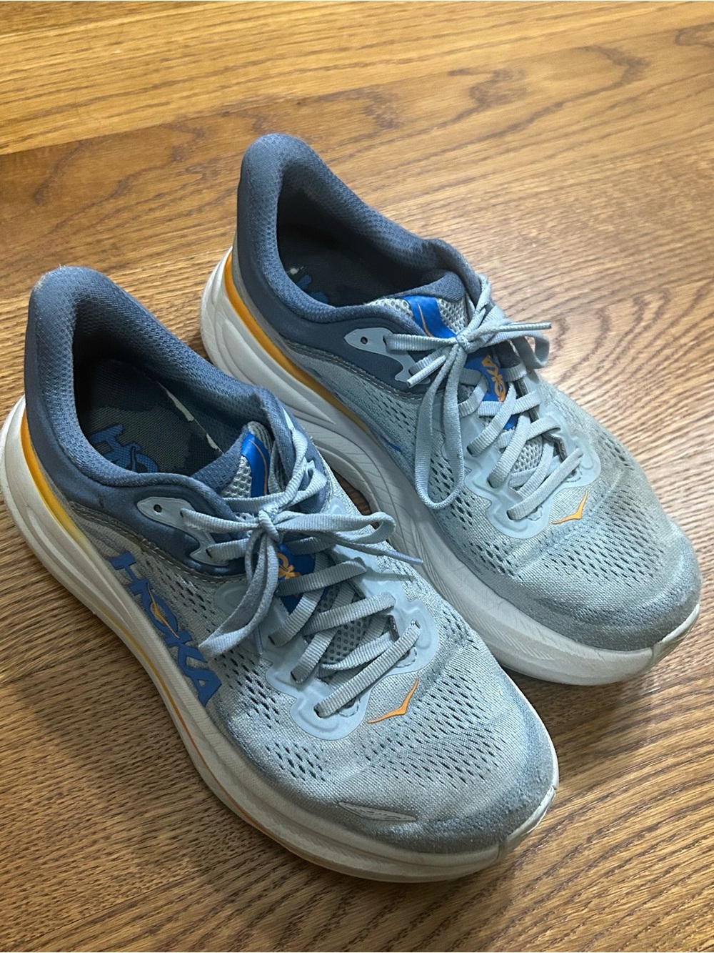 Hoka Kids Light Blue and Gray Sneakers with Yellow Accent